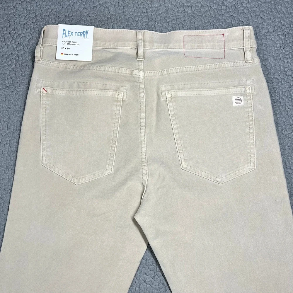 Marine Layer Flex Terry Pant Slim Straight Khaki Tan 30x30 NWT MRSP $148